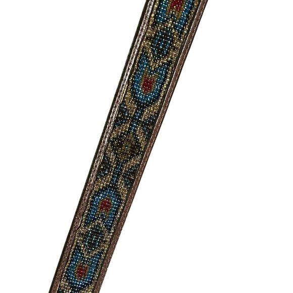 Vintage Banana Republic Beaded & Tooled Brown Leather Belt - Picture 5 of 6